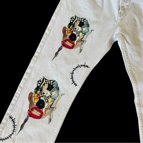 Unisex Up-cycled reworked one of a kind custom made 511 slim Levi’s white jeans. - Picture 5 of 16